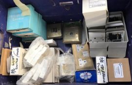 1 x Assorted Job Lot - Includes Crate Containing Electrical Items Such as Plug Sockets, Light