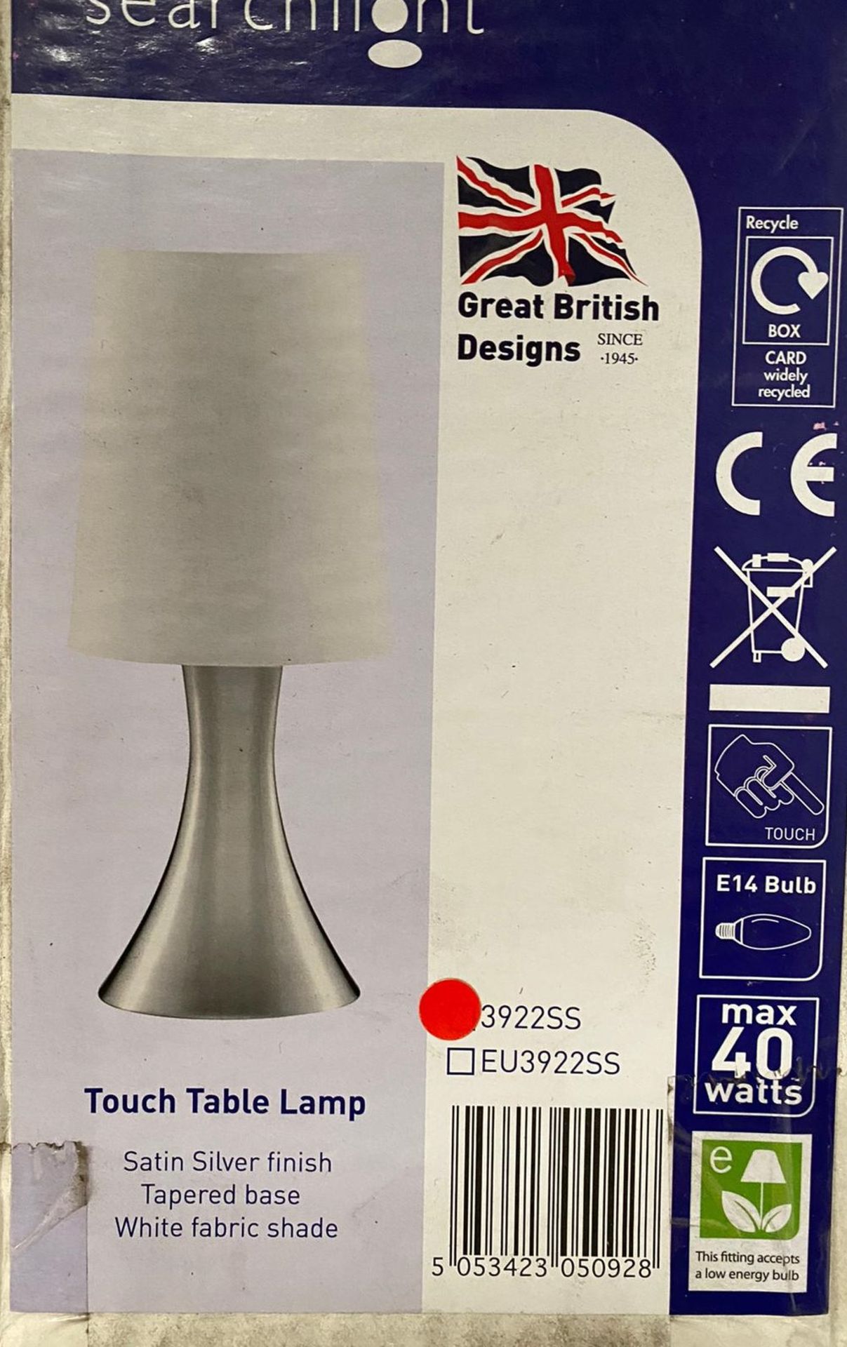 1 x Searchlight Touch Table Lamp in satin silver - Ref: 3922SS - New and Boxed Stock -
