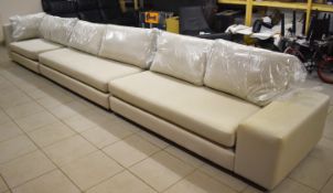 1 x Quality Corner Sofa Upholstered With Reptile Skin Effect Fabric in Cream - Includes