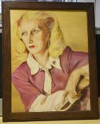 1 x Original Framed Painting Of A Blonde Lady On Art Board - Dimensions: H52 x W41.5 x D2cm