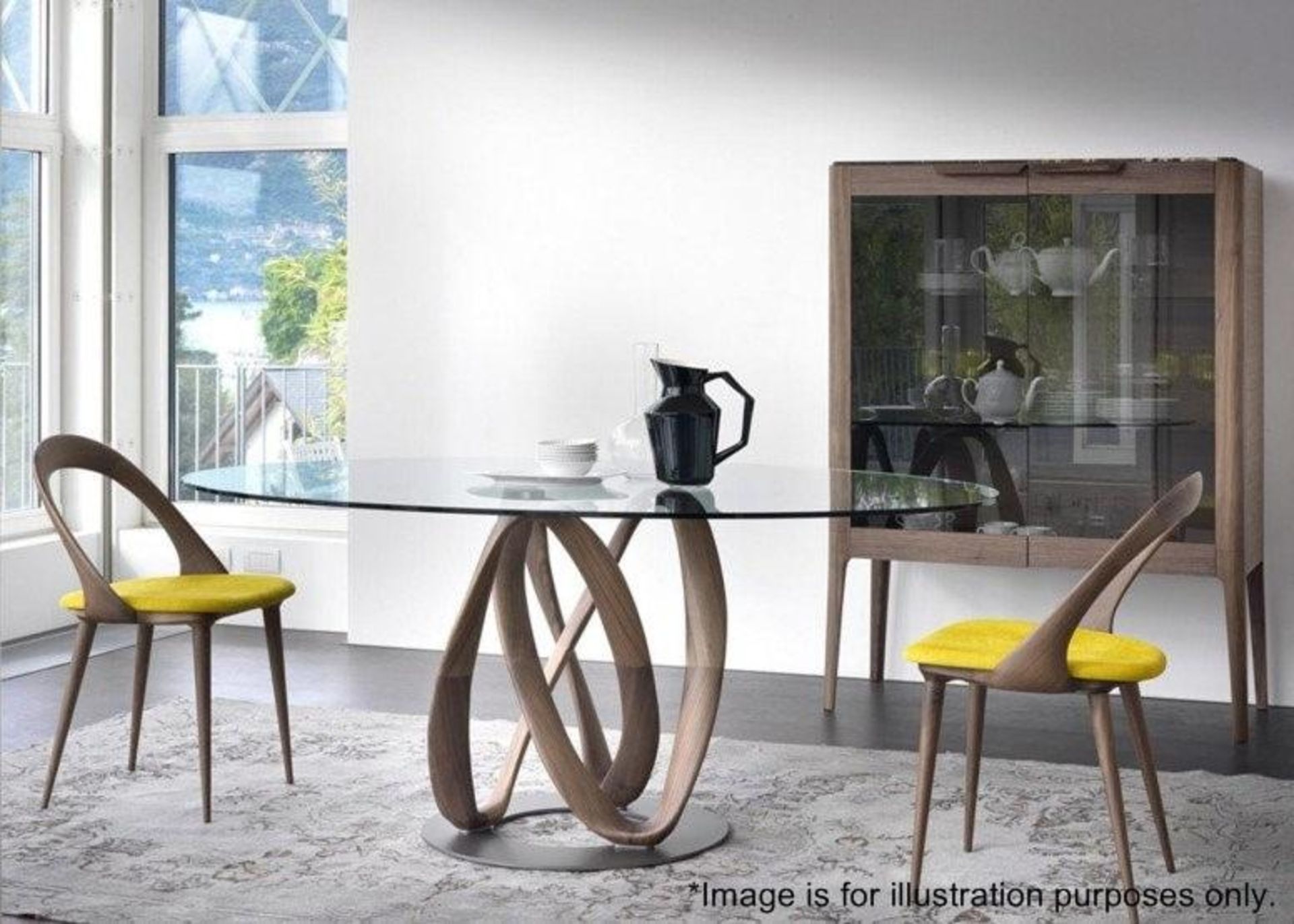1 x PORADA 'Infinity' 2-Metre Designer Dining Table With Elliptical Glass And Canaletta Walnut Base