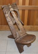 1 x Vintage Hand Carved African Hardwood Chair - From an Exclusive Hale Property