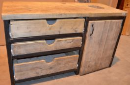 1 x Rustic 3-Drawer Condiment Station - Robust Hand-built Timber And Welded Metal Construction