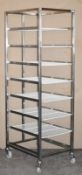 1 x Stainless Steel 8 Tier Mobile Shelf Unit For Commercial Kitchens With White Coated Wire Shelves