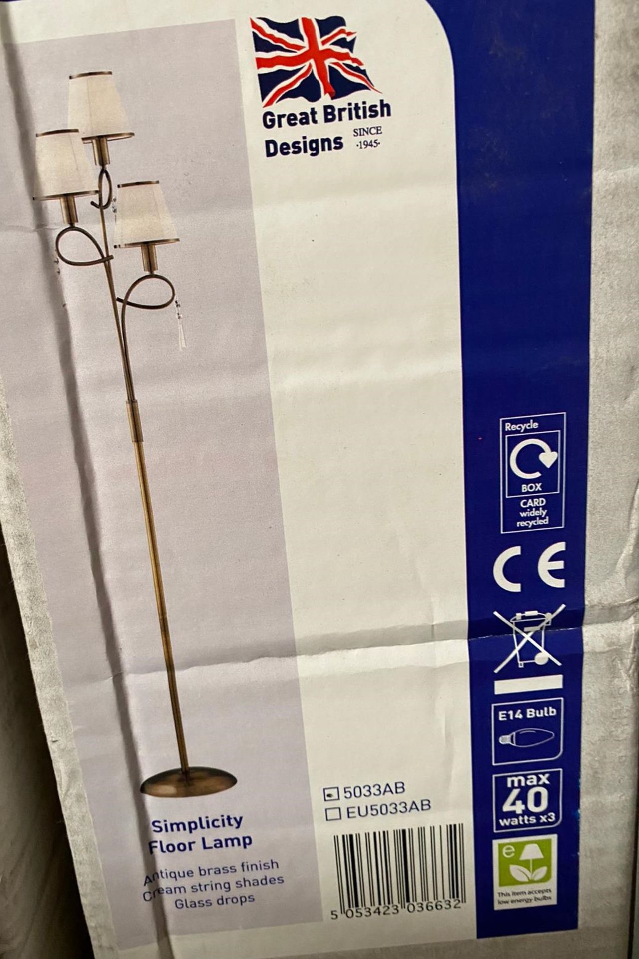 1 x Searchlight Simplicity Floor Lamp in Antique Brass - Ref: 5033AB - New and Boxed - RRP: £155.00