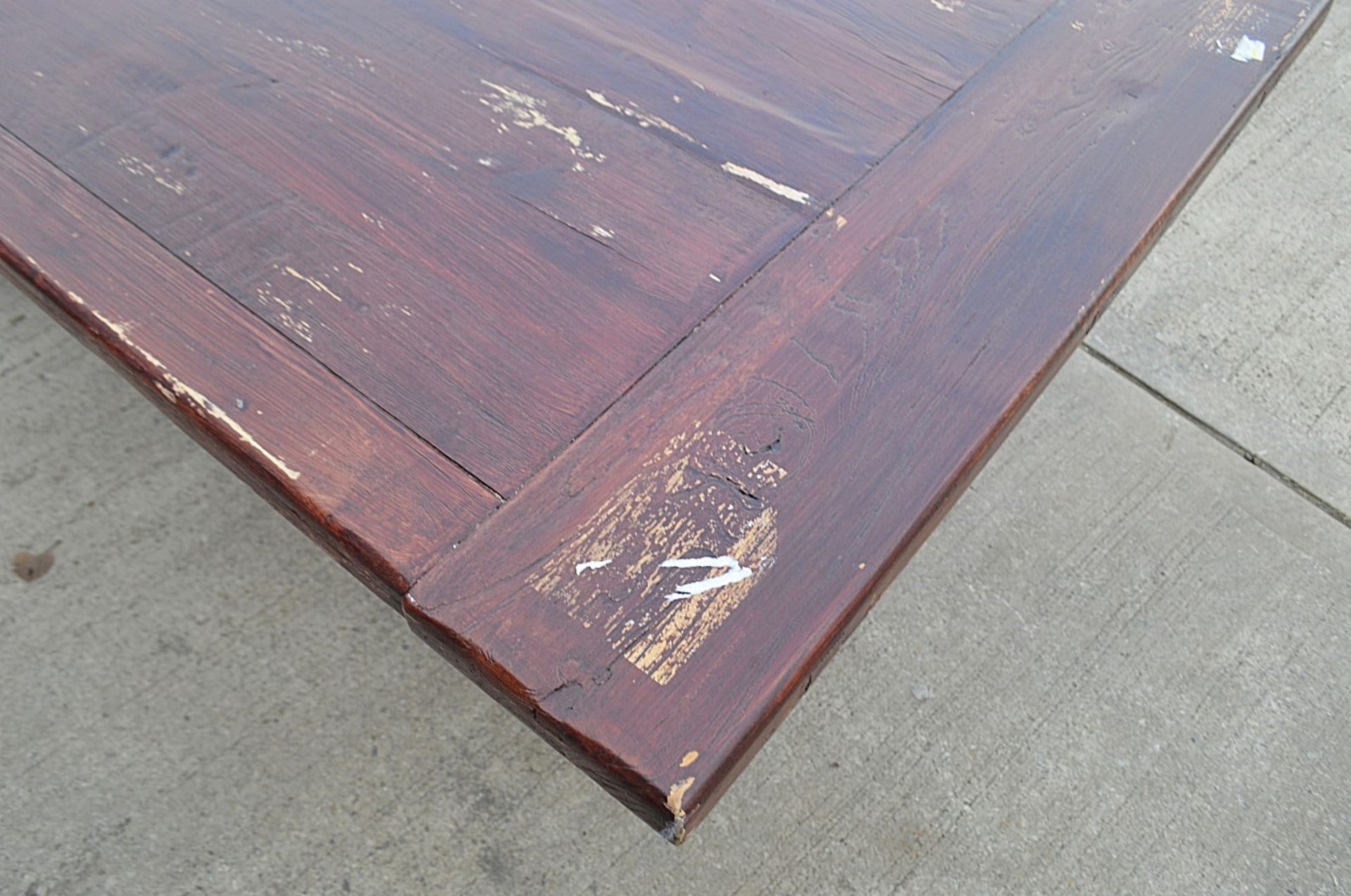 1 x Sturdy 2 Metre Georgian-Style Solid Wood Dining Table In A Dark Stain With A Chromed Base - Image 6 of 6