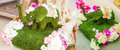 1 x Decorative Commercial Artificial Floral Display Featuring A Moss Elephant Sculpture