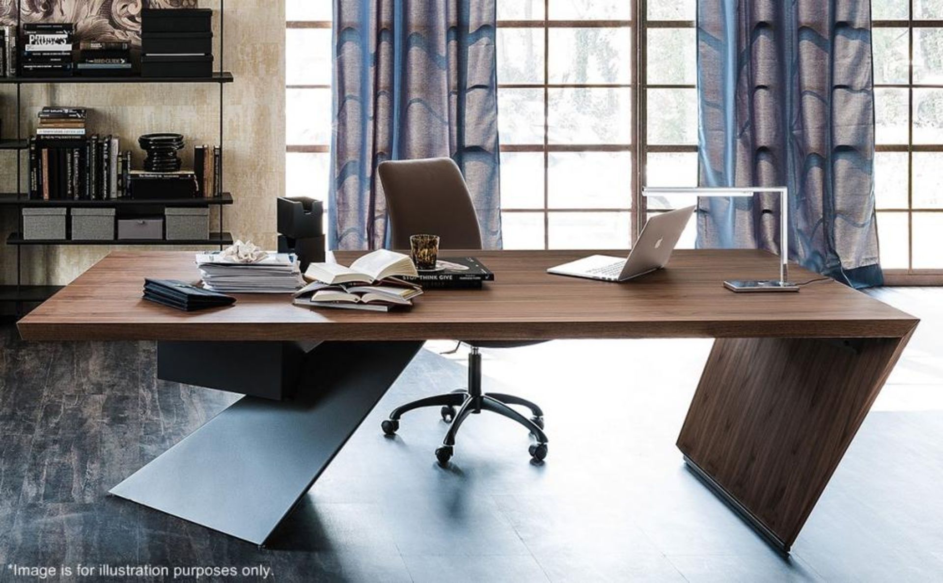 1 x CATTELAN ITALIA 'Special Nasdaq' 2.1 Metre Italian Designer Canaletto Walnut Table Top + Side