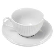 12 x PILLIVUYT 'Plisse' Commercial Porcelain Tea Cups And Saucer Sets - Made In France - Recently