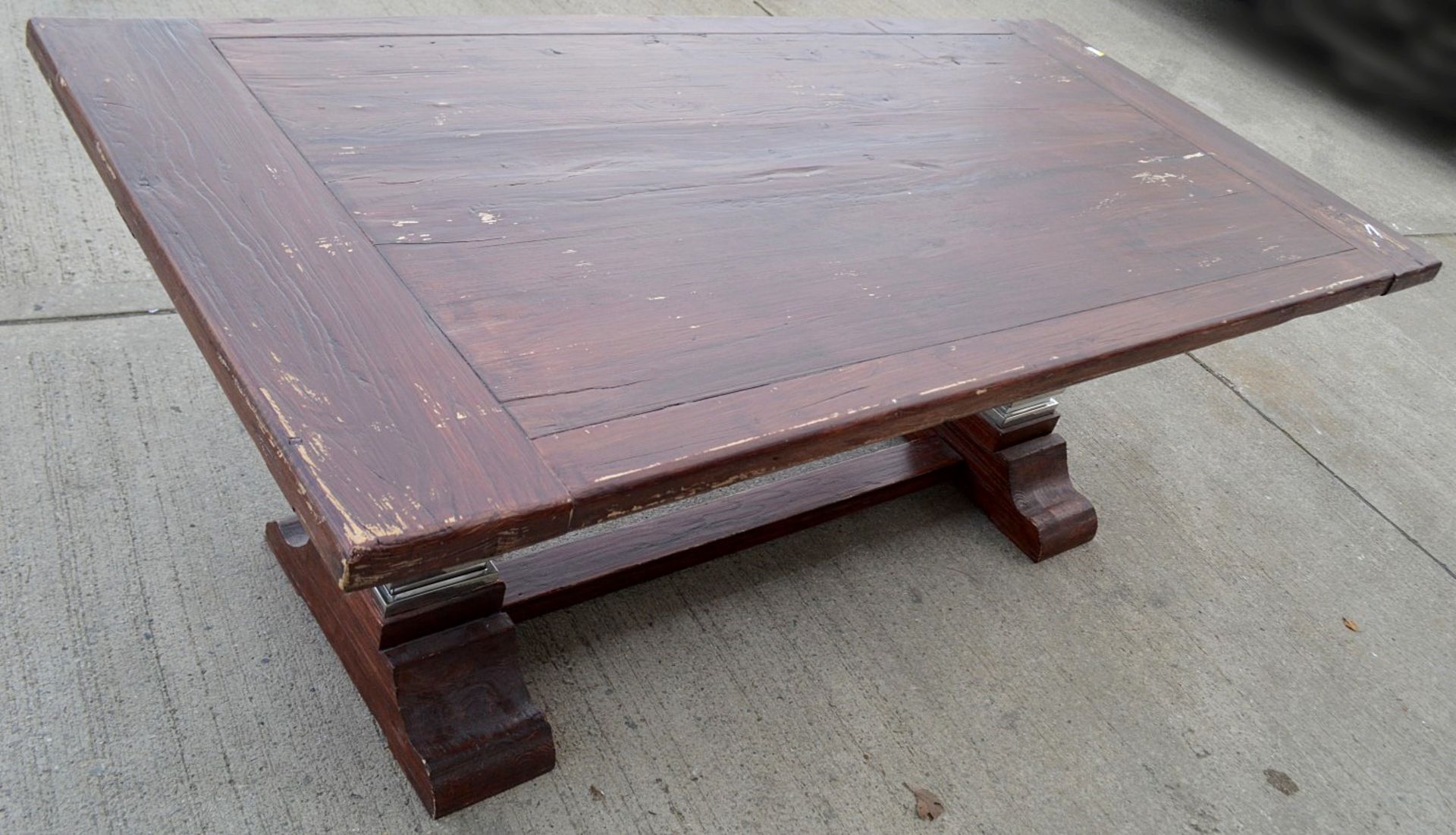 1 x Sturdy 2 Metre Georgian-Style Solid Wood Dining Table In A Dark Stain With A Chromed Base - Image 3 of 6