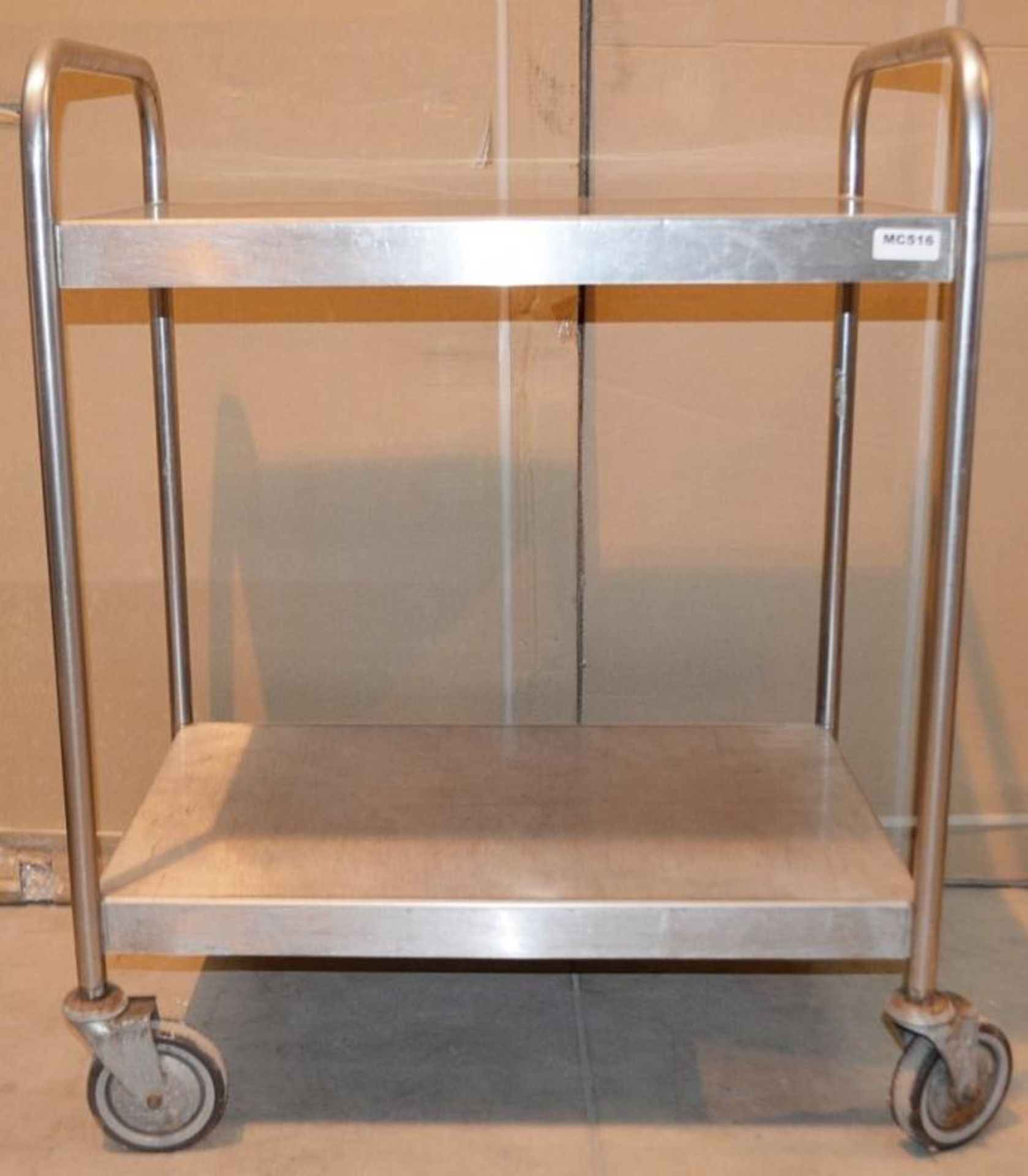 1 x Stainless Steel Commercial Kitchen 2-Teir Trolley On Castors - Dimensions: W74 x D48 x H95cm - V - Image 4 of 4