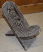 1 x Vintage Hand Carved African Hardwood Chair - From an Exclusive Hale Property