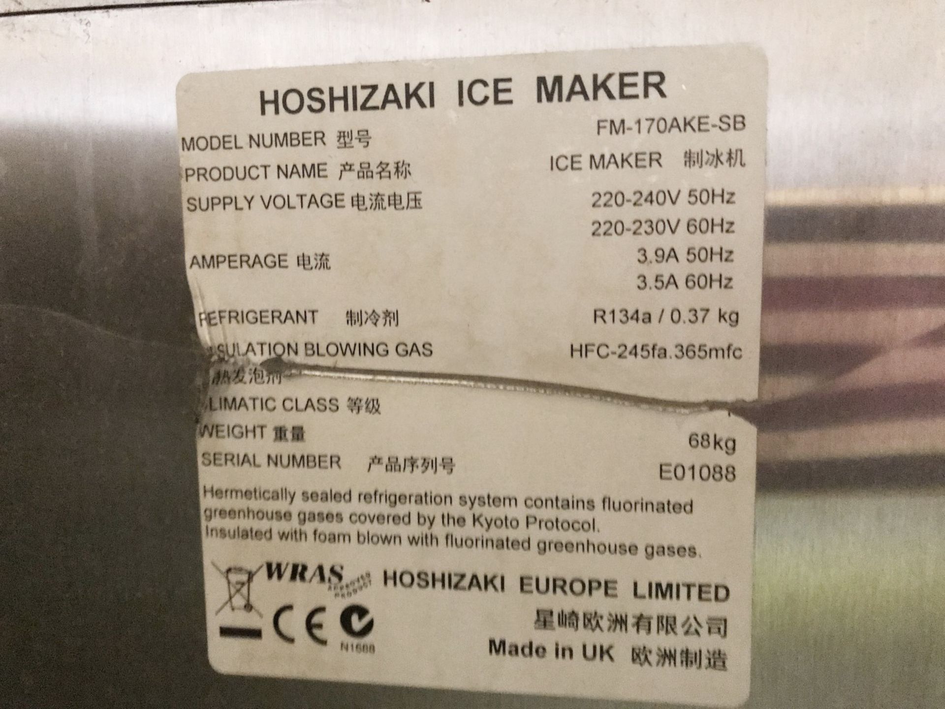 1 x HOSHIZAKI Ice Maker With Ice Bin Model FM-170AKE-SB - CL554 - Ref IM229 - Location: Altrincham - Image 3 of 6