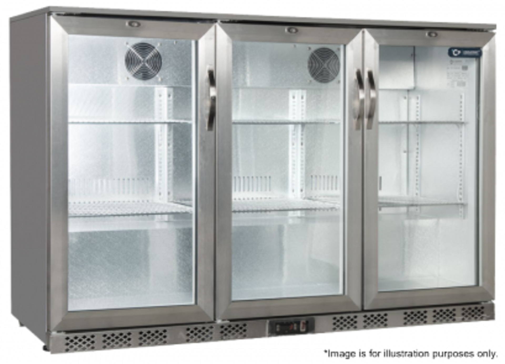 1 x COOLPOINT HXST310 Triple Hinged Glass Door Cooler In Stainless Steel - Dimensions: H95 x W135