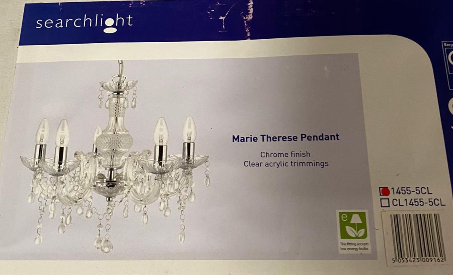 1 x Searchlight marie Therese Pendant in chrome - Ref: 1455-5CL - New and Boxed - RRP: £100.00