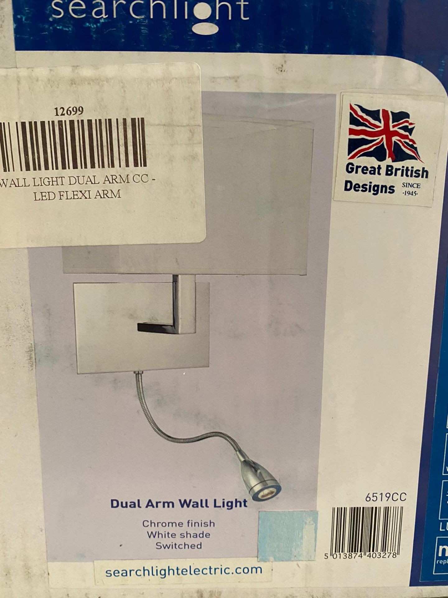 1 x Searchlight Dual Arm Wall Light in chrome - Ref: 6519CC - New and Boxed - RRP: £110 - Image 2 of 3