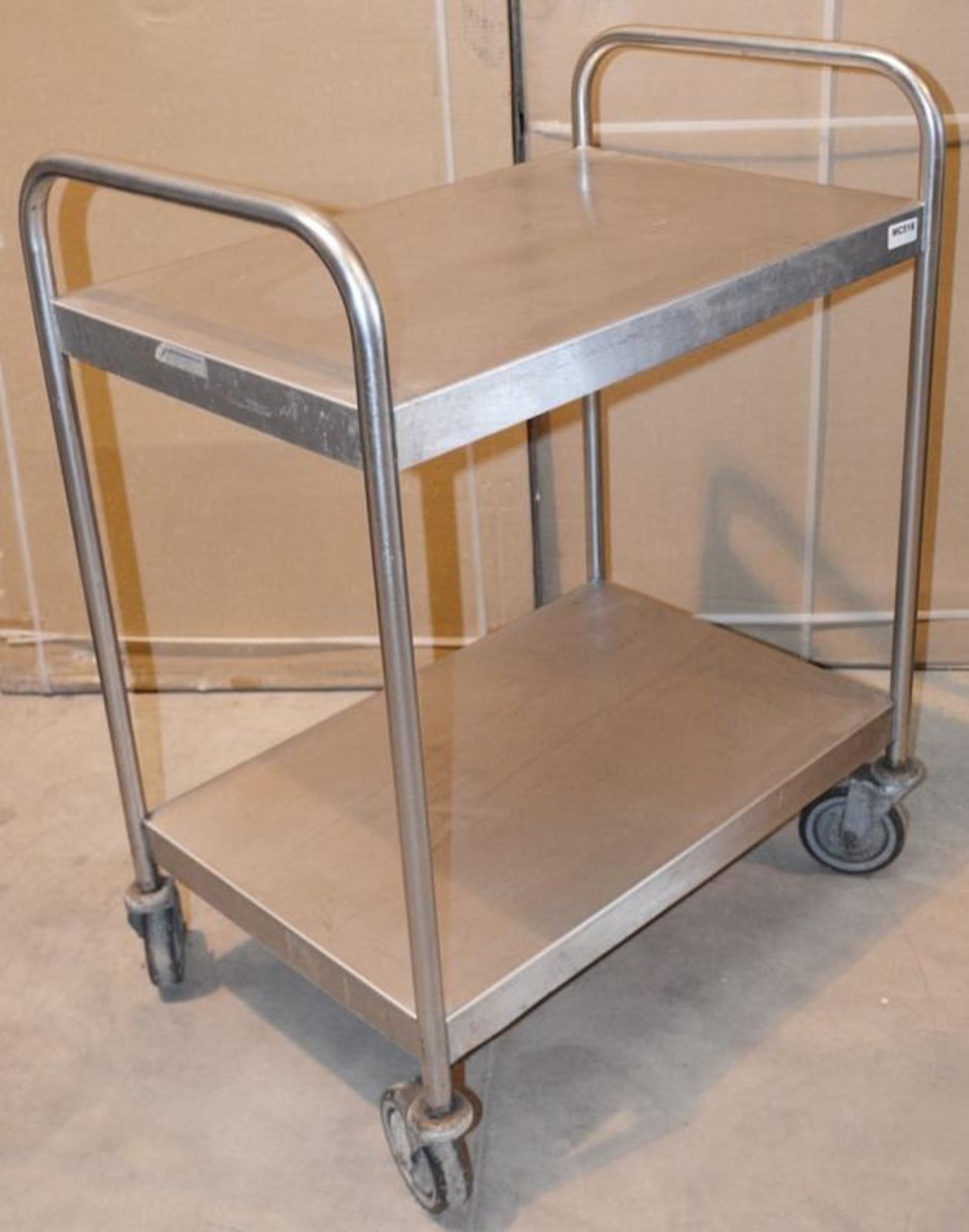 1 x Stainless Steel Commercial Kitchen 2-Teir Trolley On Castors - Dimensions: W74 x D48 x H95cm - V - Image 2 of 4