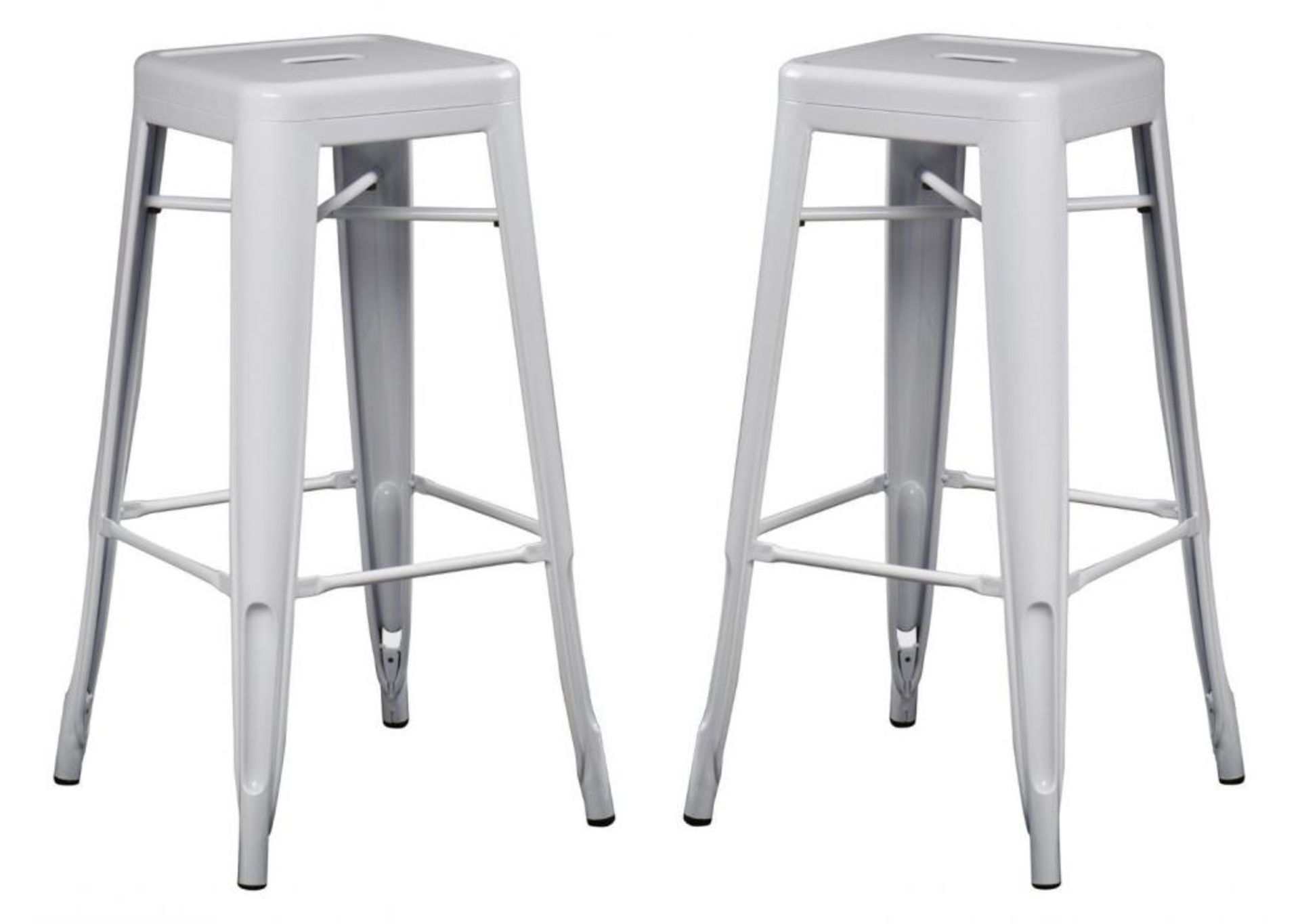 2 x Xavier Pauchard / Tolix Inspired Industrial WHITE Bar Stools - Pair of - Lightweight and Stackab