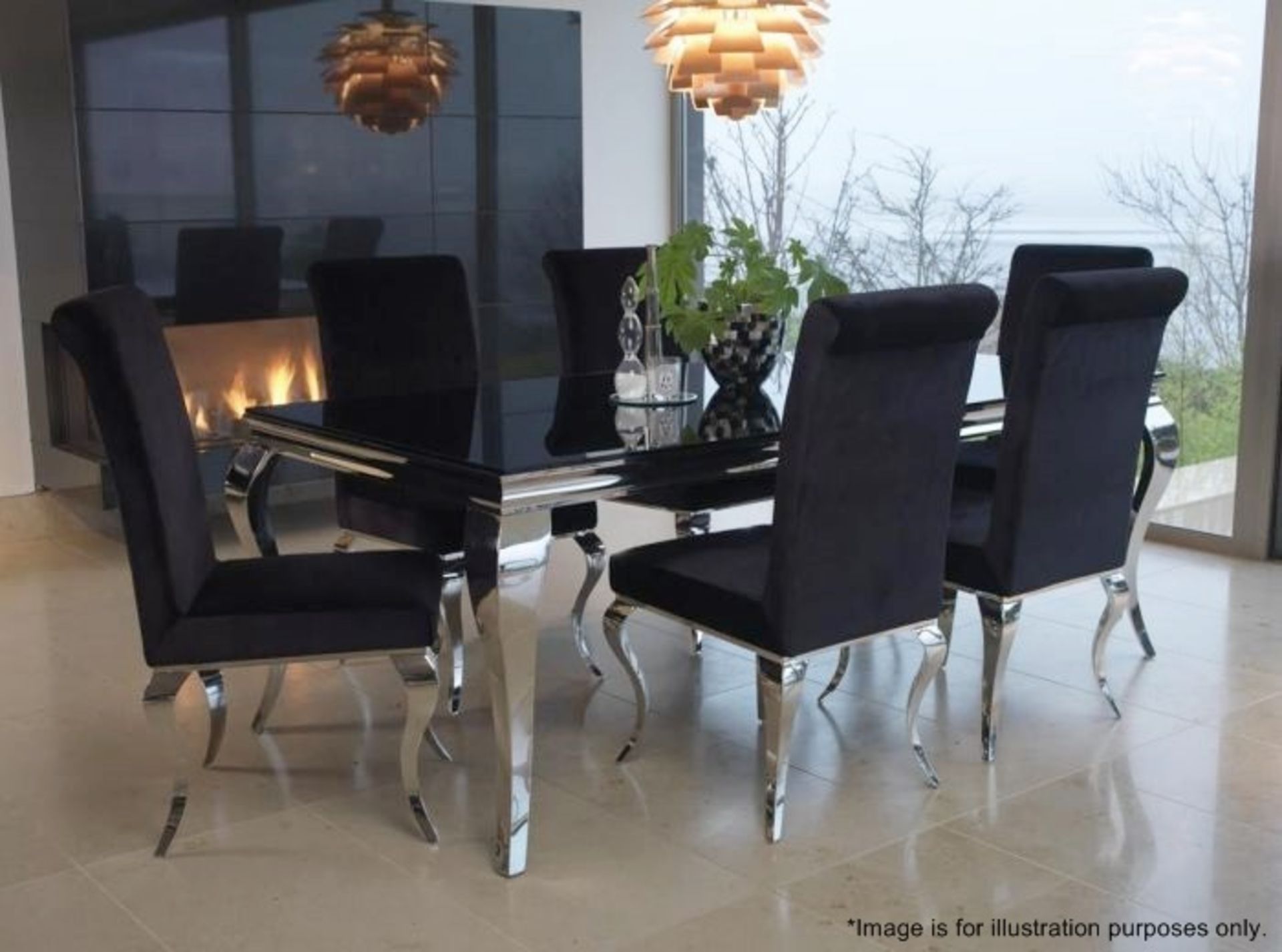 1 x Elegant Black Glass Topped Dining Table + 6 x Chairs - Preowned - Original Price £1,260 - NO VAT