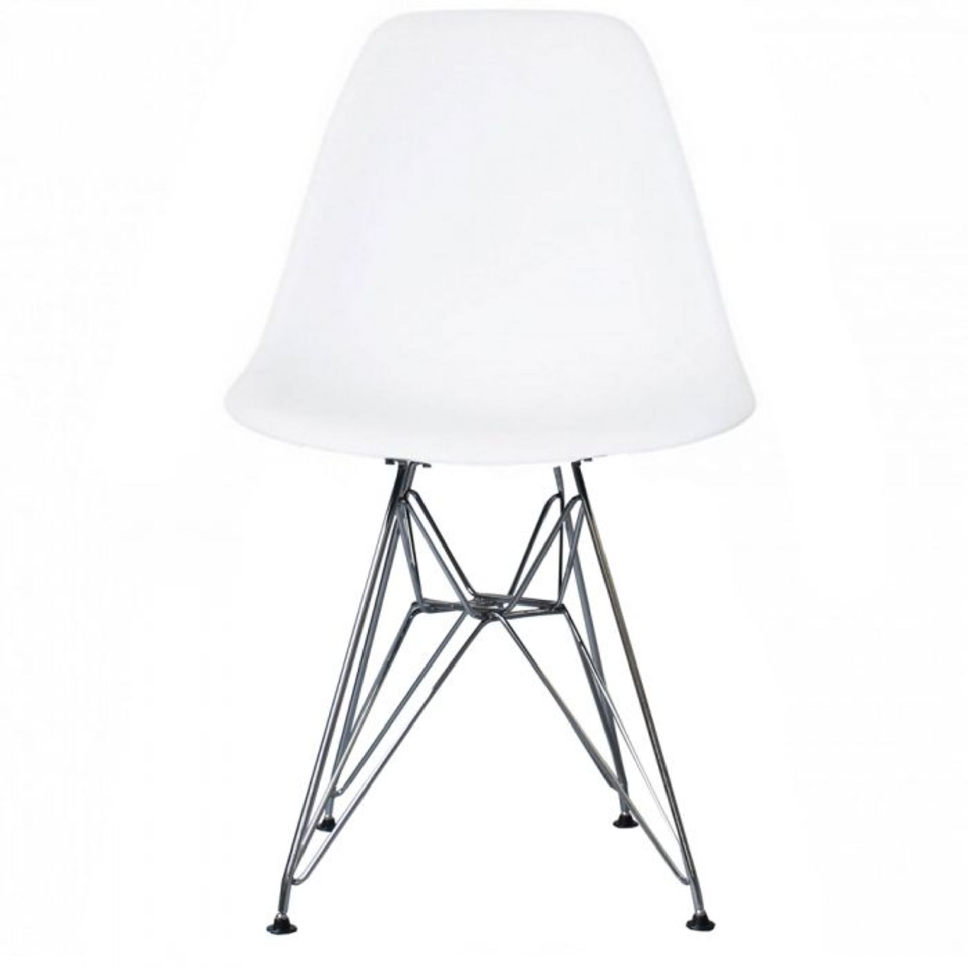 A Set Of 6 x Eames-Style Dining Chairs in White - Includes 2 x Carvers - Classic Design With Deep - Image 5 of 6