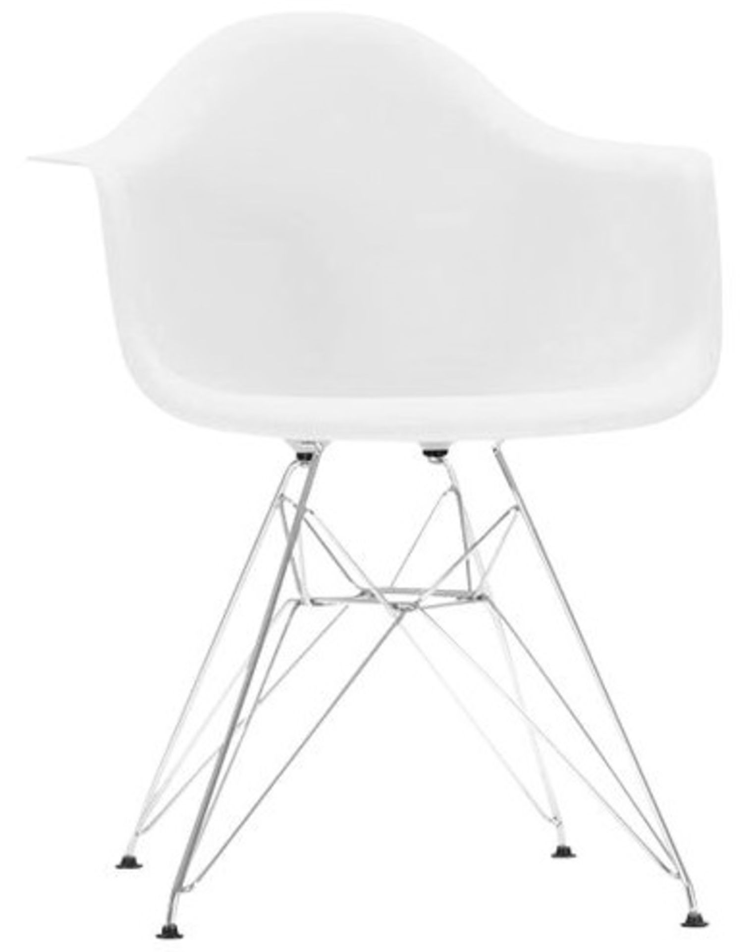 A Set Of 6 x Eames-Style Dining Chairs in White - Includes 2 x Carvers - Classic Design With Deep - Image 3 of 6