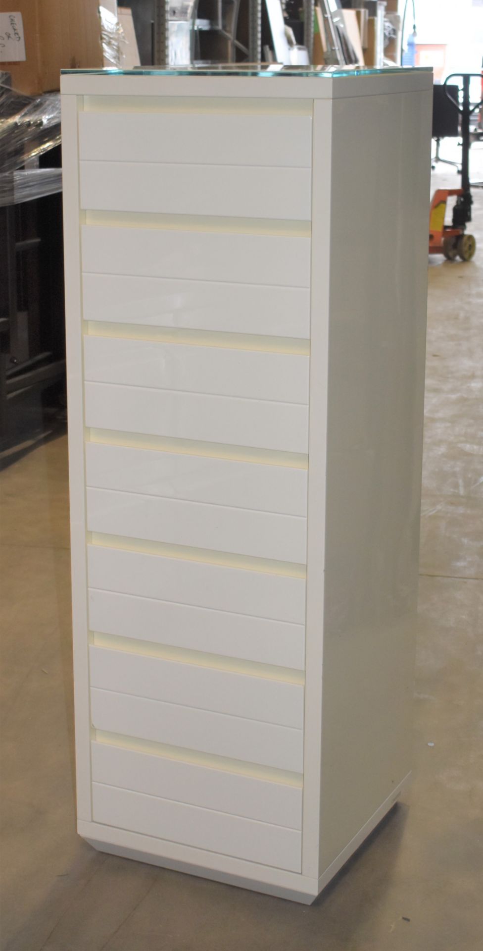 1 x Set of Seven Casabella Adria Bedroom Drawers - White Gloss With Glass Top and Soft Close Drawers