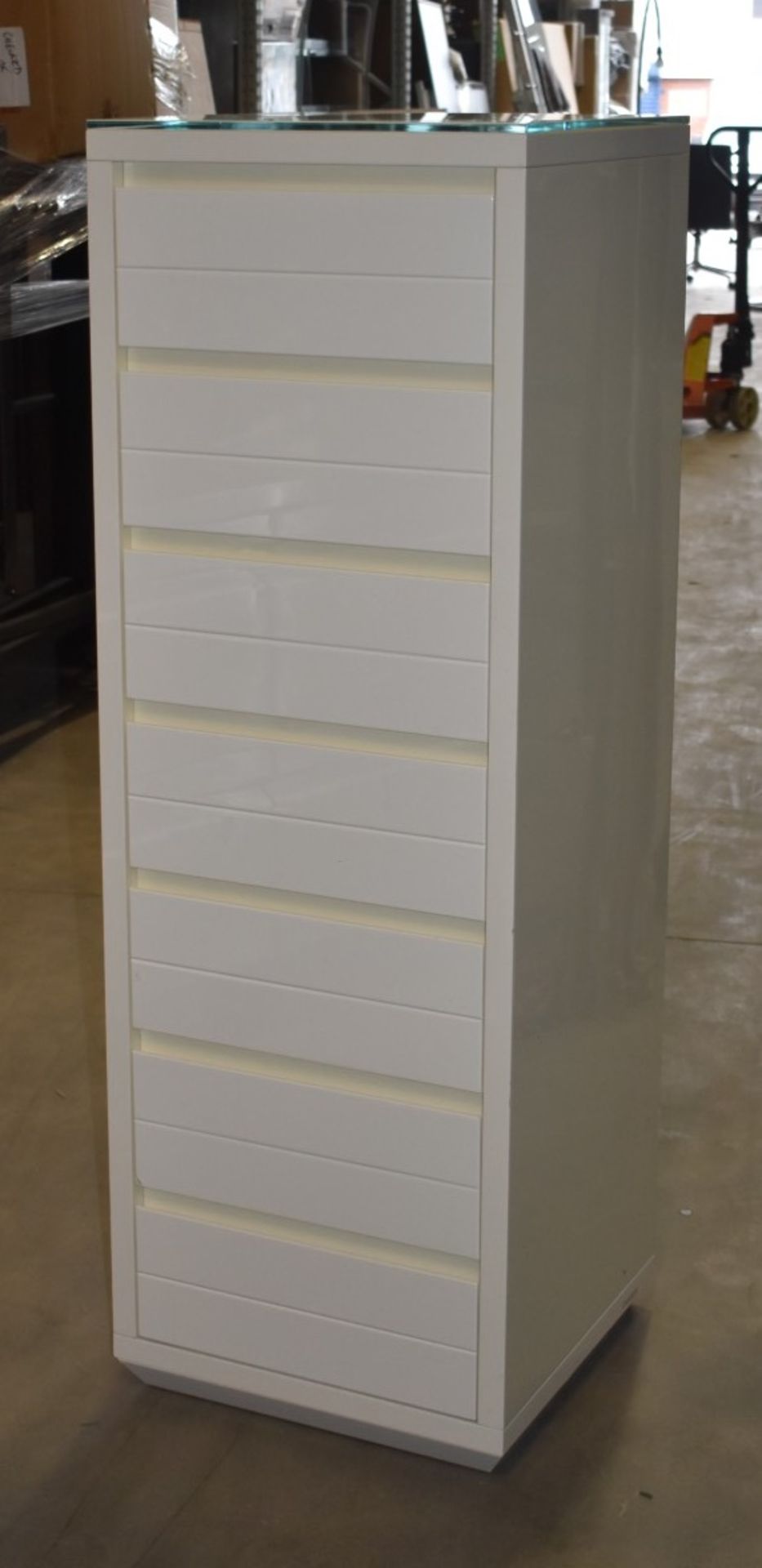 1 x Set of Seven Casabella Adria Bedroom Drawers - White Gloss With Glass Top and Soft Close Drawers - Image 2 of 6