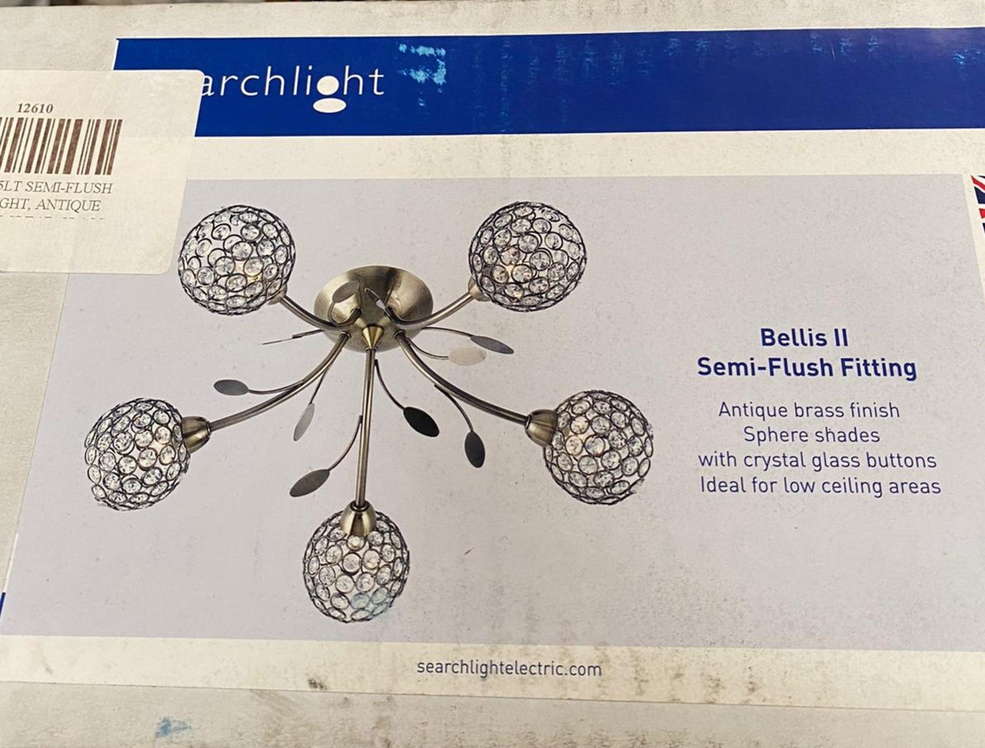 1 x Searchlight Bellis II Semi-Flush Fitting in Antique Brass - Ref: 6575-5AB- New Boxed - RRP: £190 - Image 2 of 4