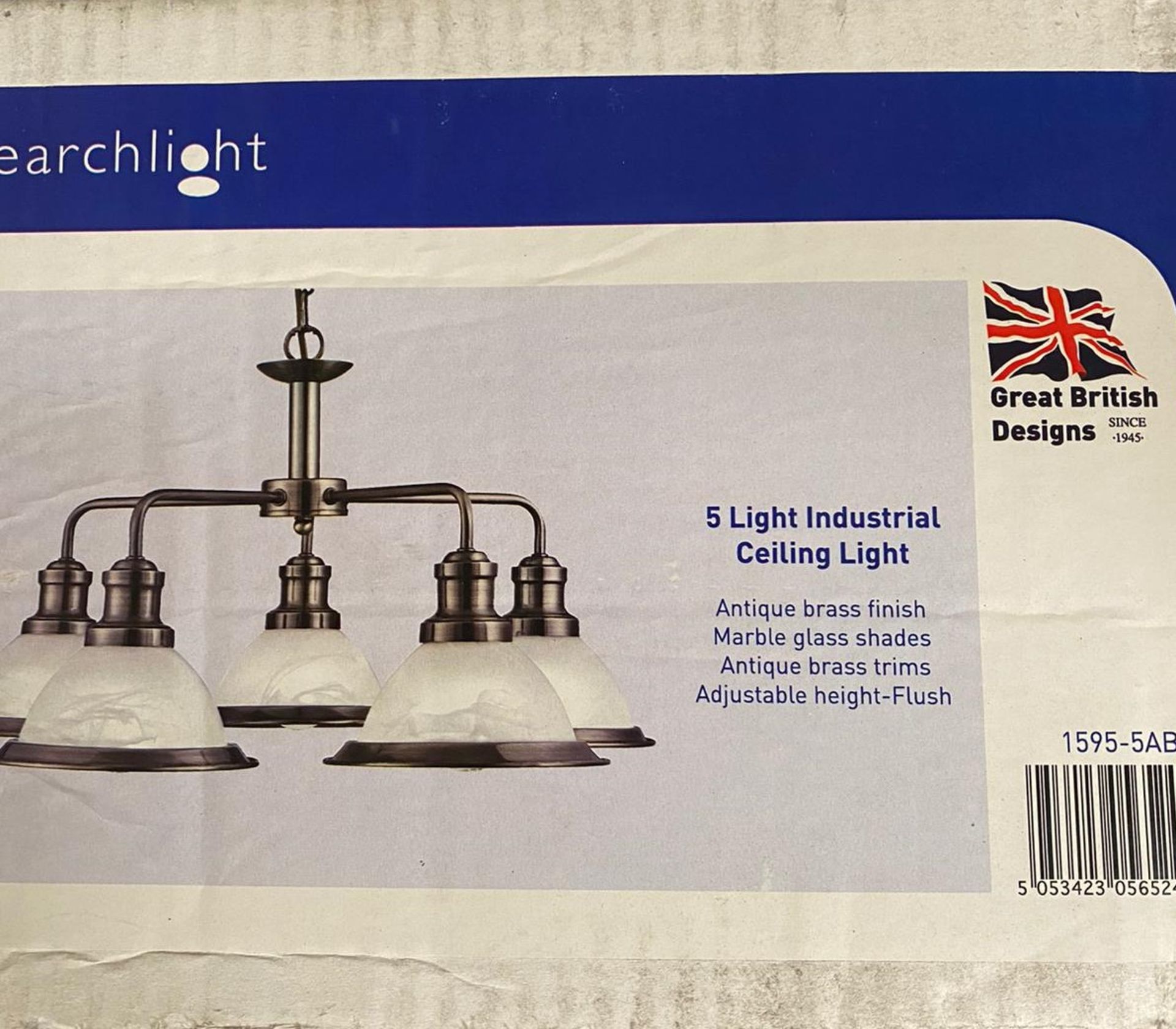 1 x Searchlight Industrial Ceiling Light in Antique Brass - Ref: 1595-5AB -New and Boxed - RRP: £150