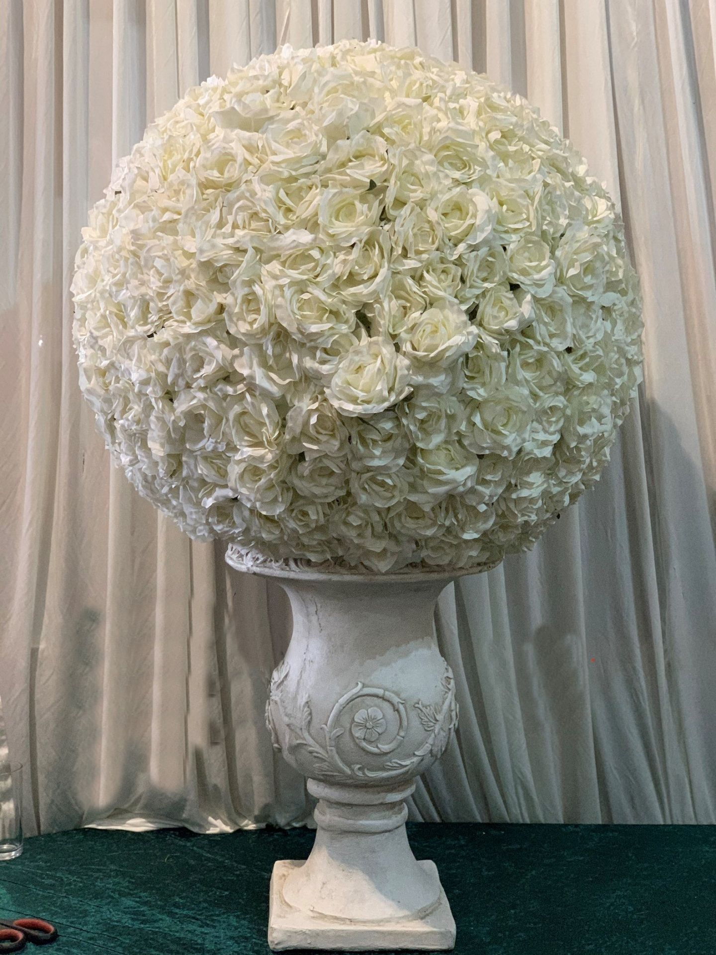 2 x White Rose Ball Statements - Vase NOT Included - Dimensions: 65cm - Ref: Lot 70 - CL548 -