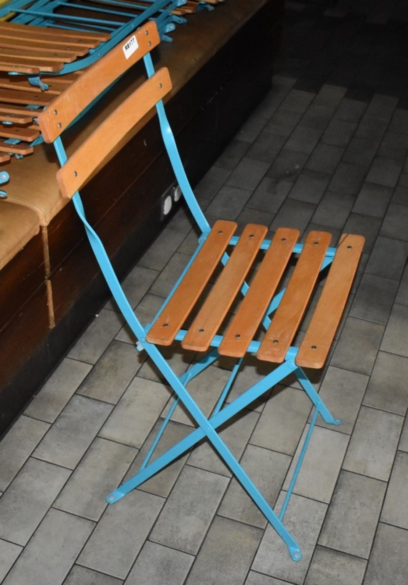6 x Outdoor Folding Chairs in Blue With Wood Seats and Backrests - Unused - Ref: RB177 - CL558 - - Image 3 of 5