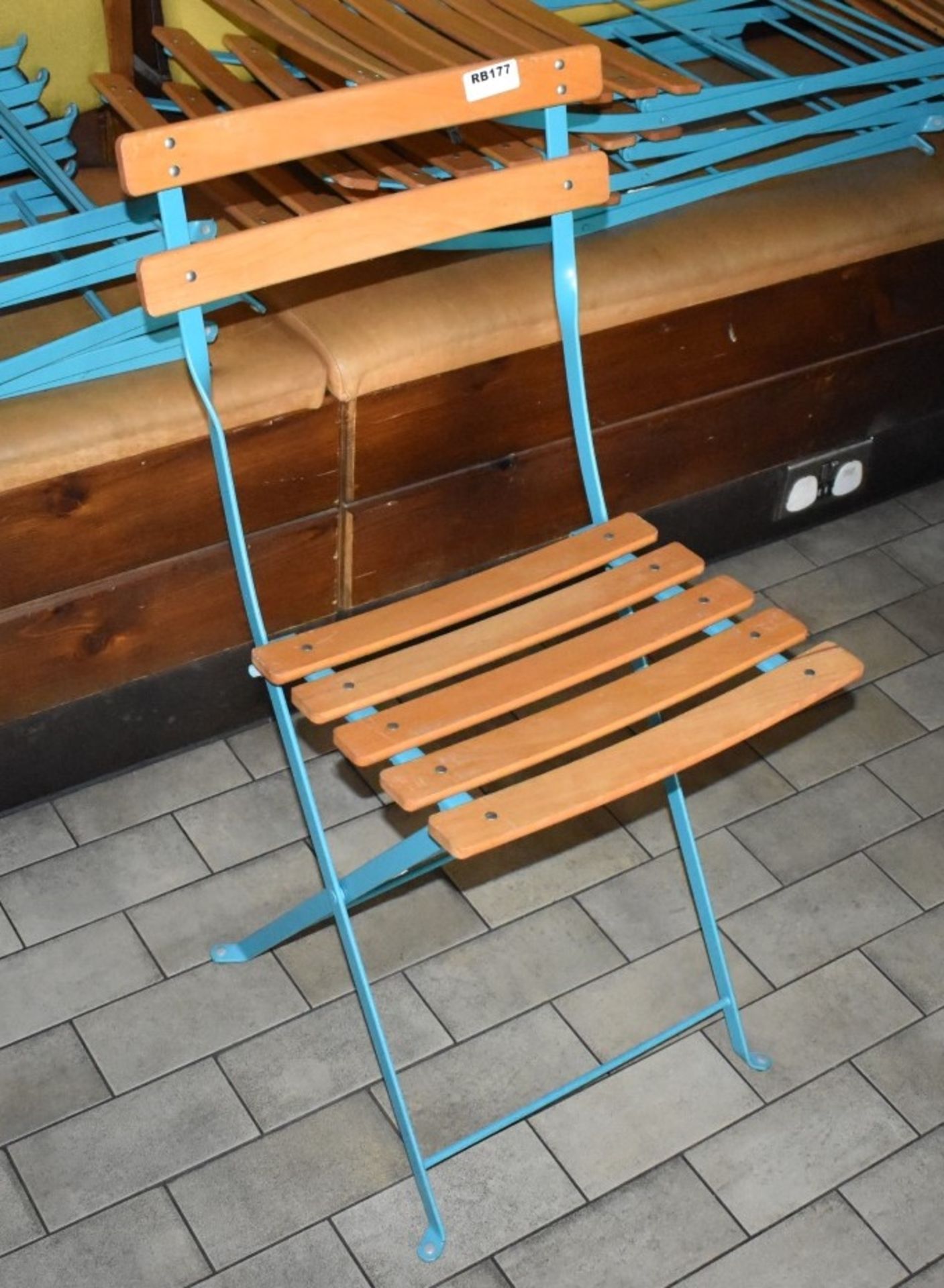 6 x Outdoor Folding Chairs in Blue With Wood Seats and Backrests - Unused - Ref: RB177 - CL558 - - Image 2 of 5