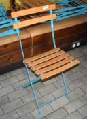 6 x Outdoor Folding Chairs in Blue With Wood Seats and Backrests - Unused - Ref: RB177 - CL558 -