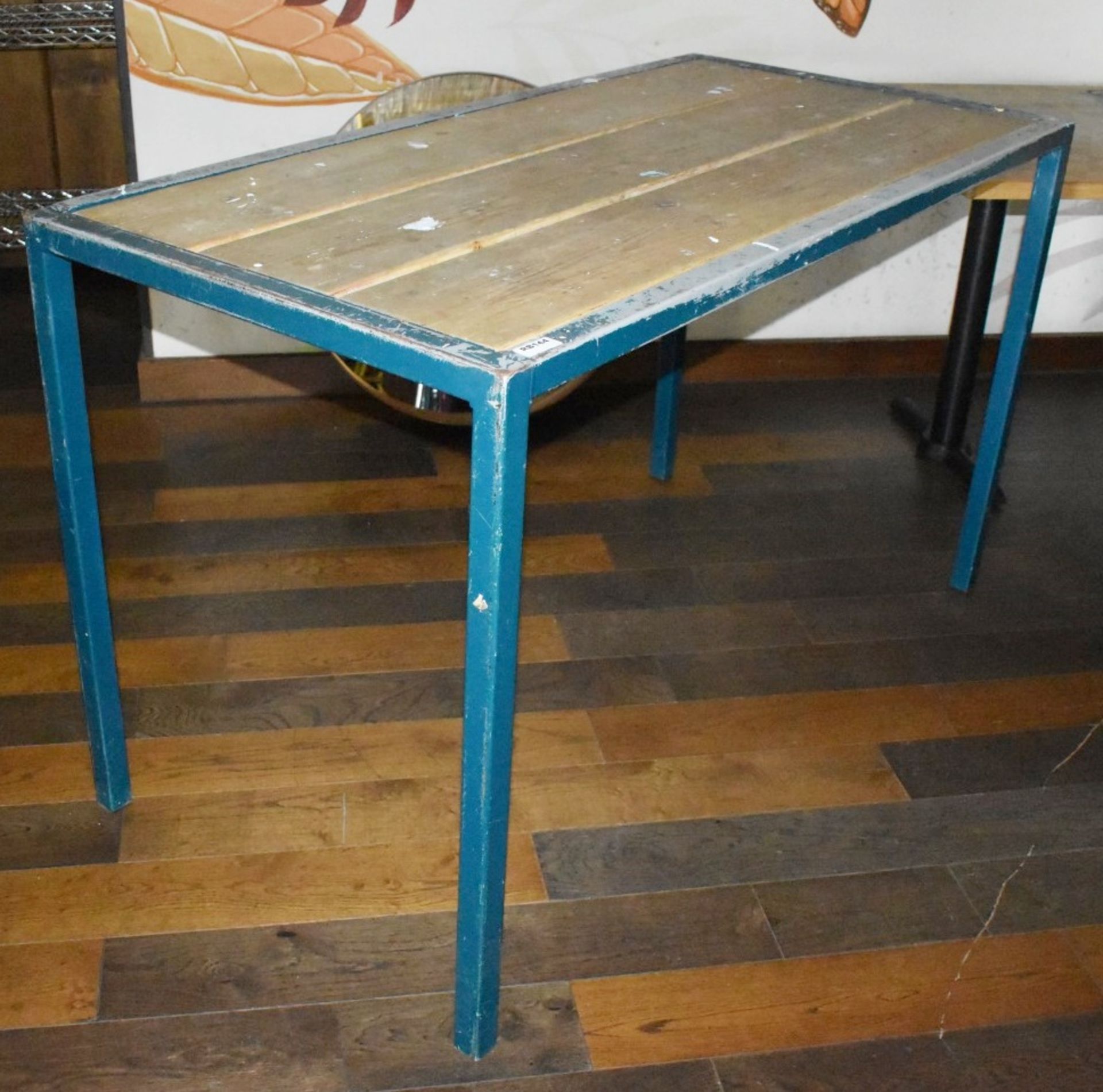 2 x High-Level Restaurant Bench Tables With Wood Panelled Tops and Metal Frames - Ref: RB144 - CL558