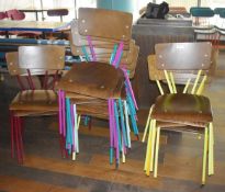 12 x Dining Chairs With Wooden Seats, Wooden Back Rests and Various Coloured Metal Frames - Ref: