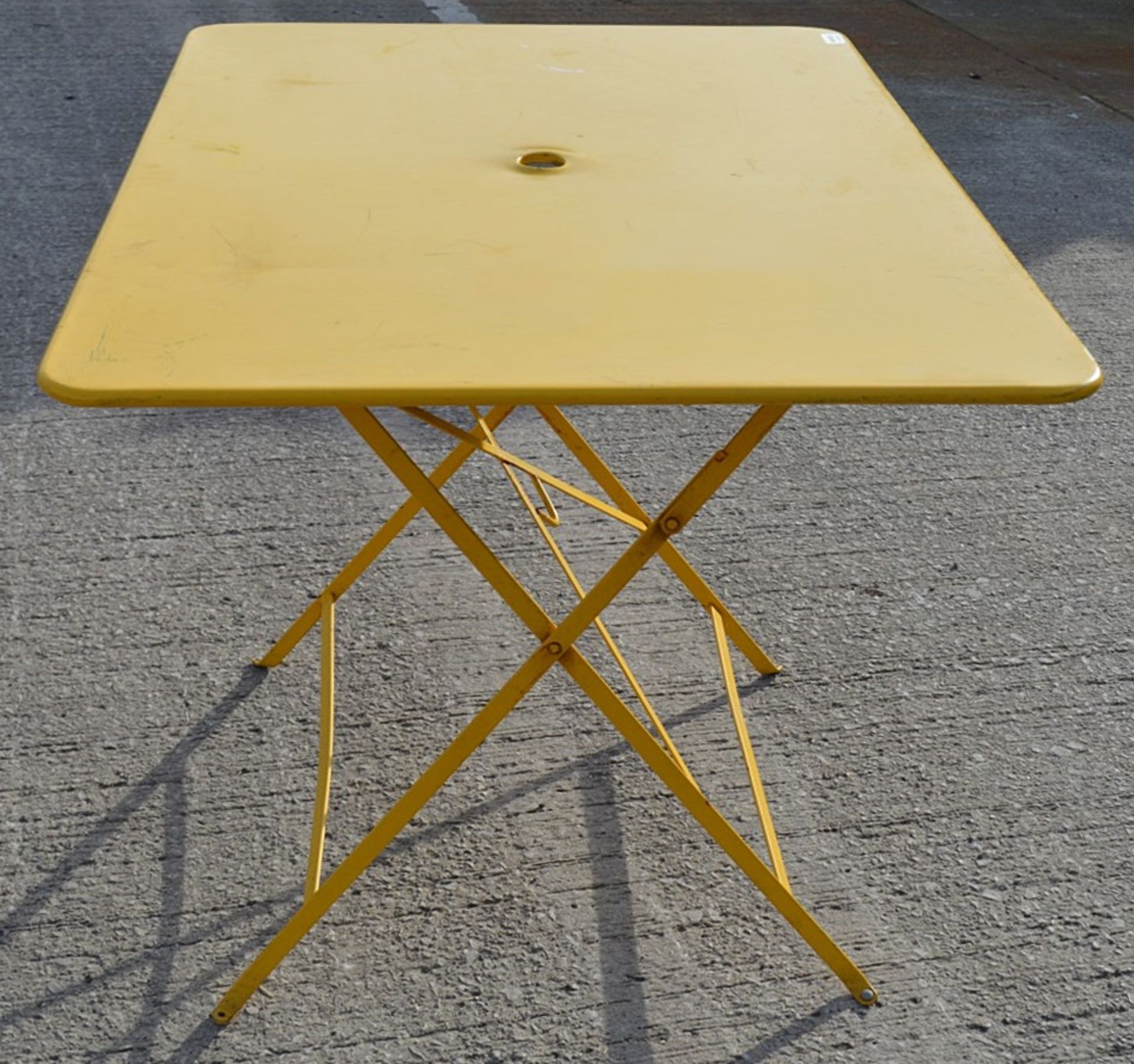 1 x Rustic Metal Folding Commercial Bistro Table In Bright Yellow - Made In France - Dimensions: - Image 3 of 3