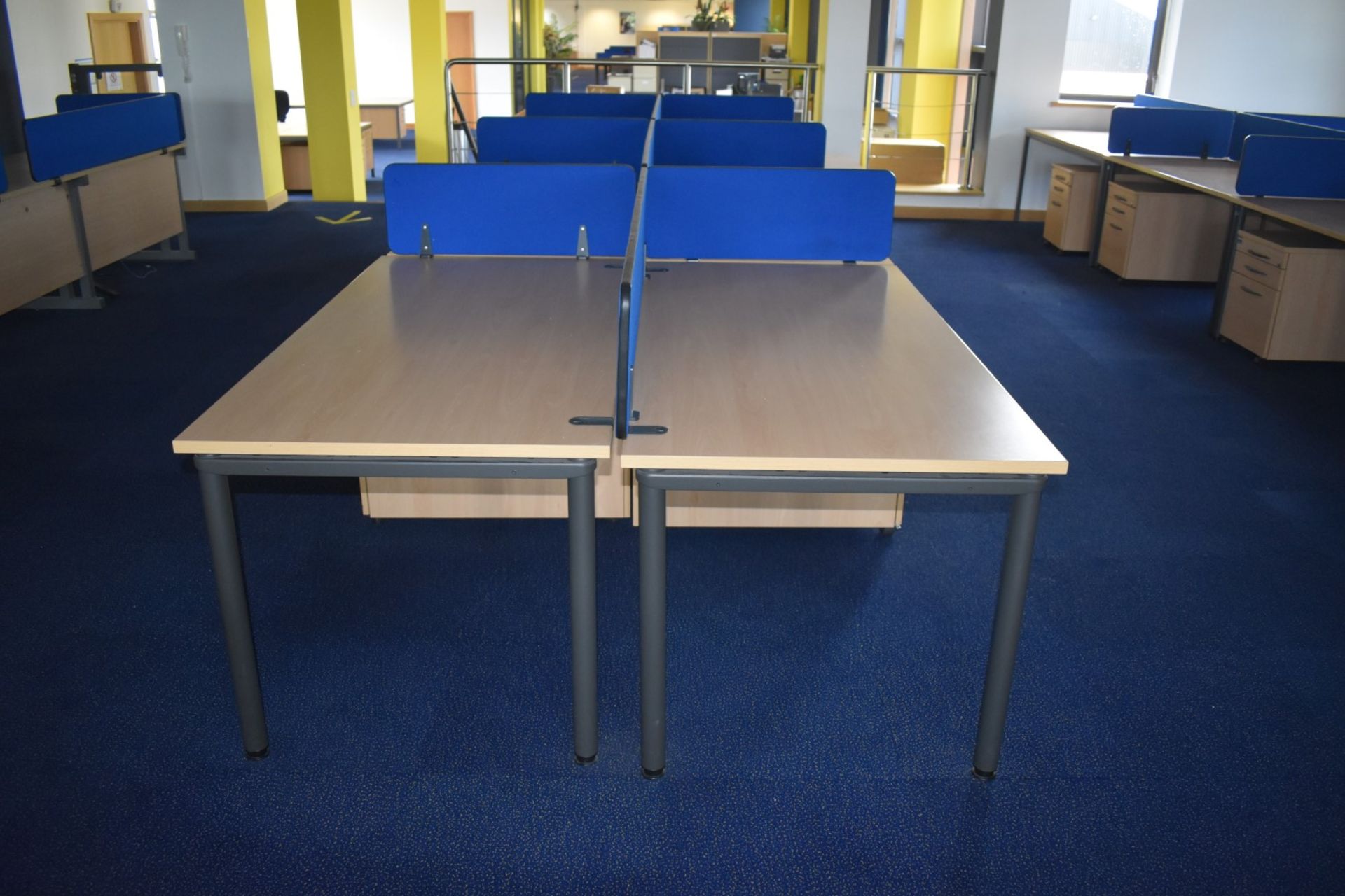 8 x Beech Office Desks With Drawer Pedestals and Privacy Partitions - H72 x W160 x D80 cms - Ref - Image 7 of 11