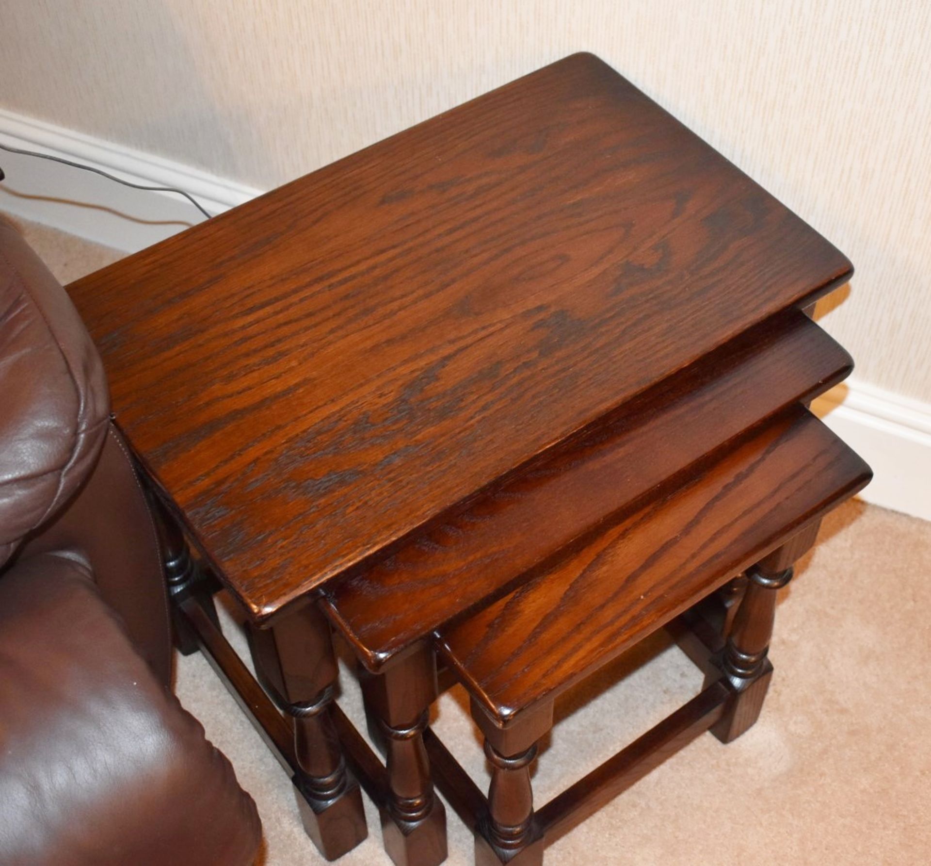 1 x Nest of Oak Tables By Jaycee - Dimensions: H46 x W55 x D35 cms - CL579 - No VAT on the - Image 2 of 6