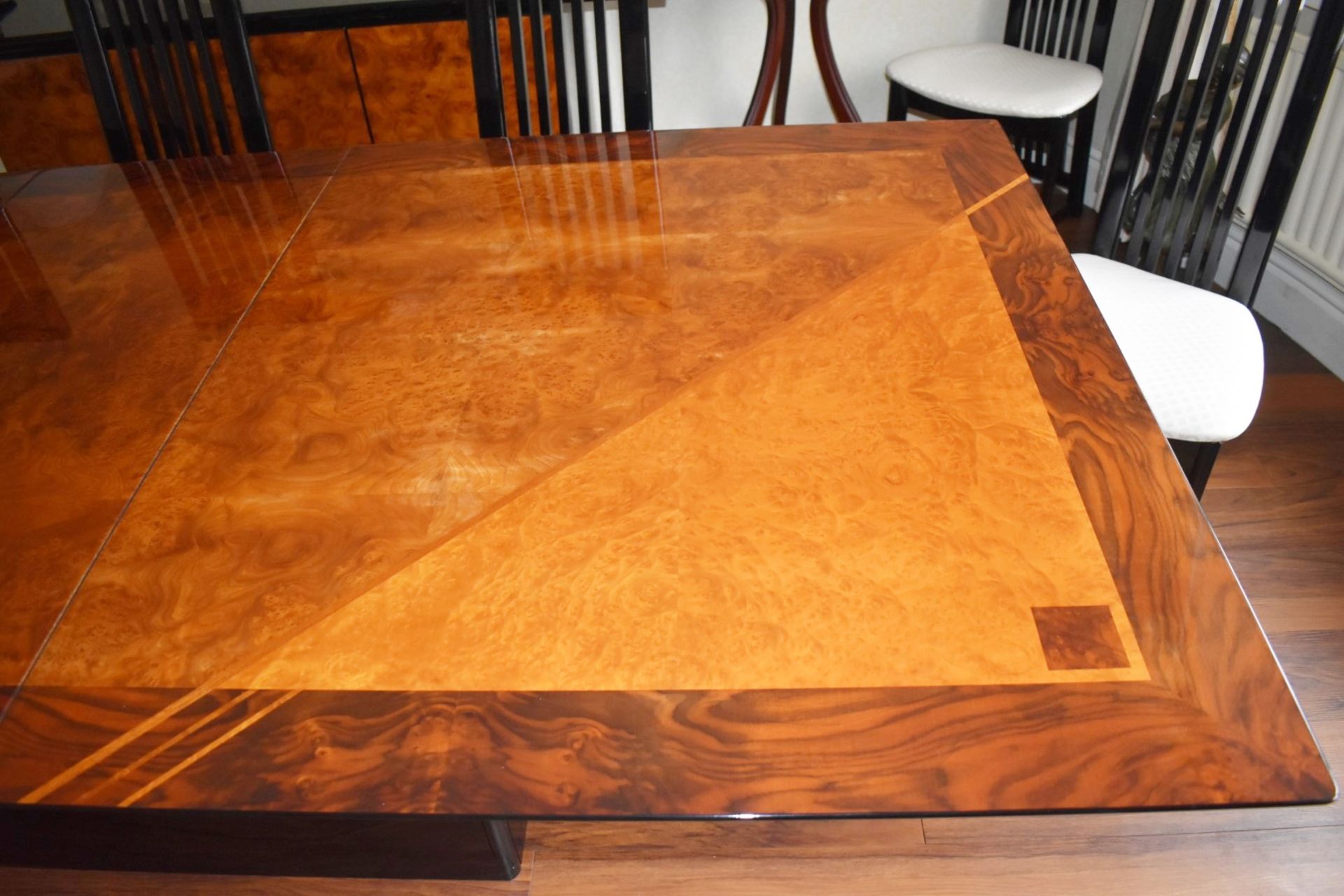1 x Large Extending Dining Table With Eight Chairs - Features a Stunning Burr Walnut Centre With - Image 7 of 29