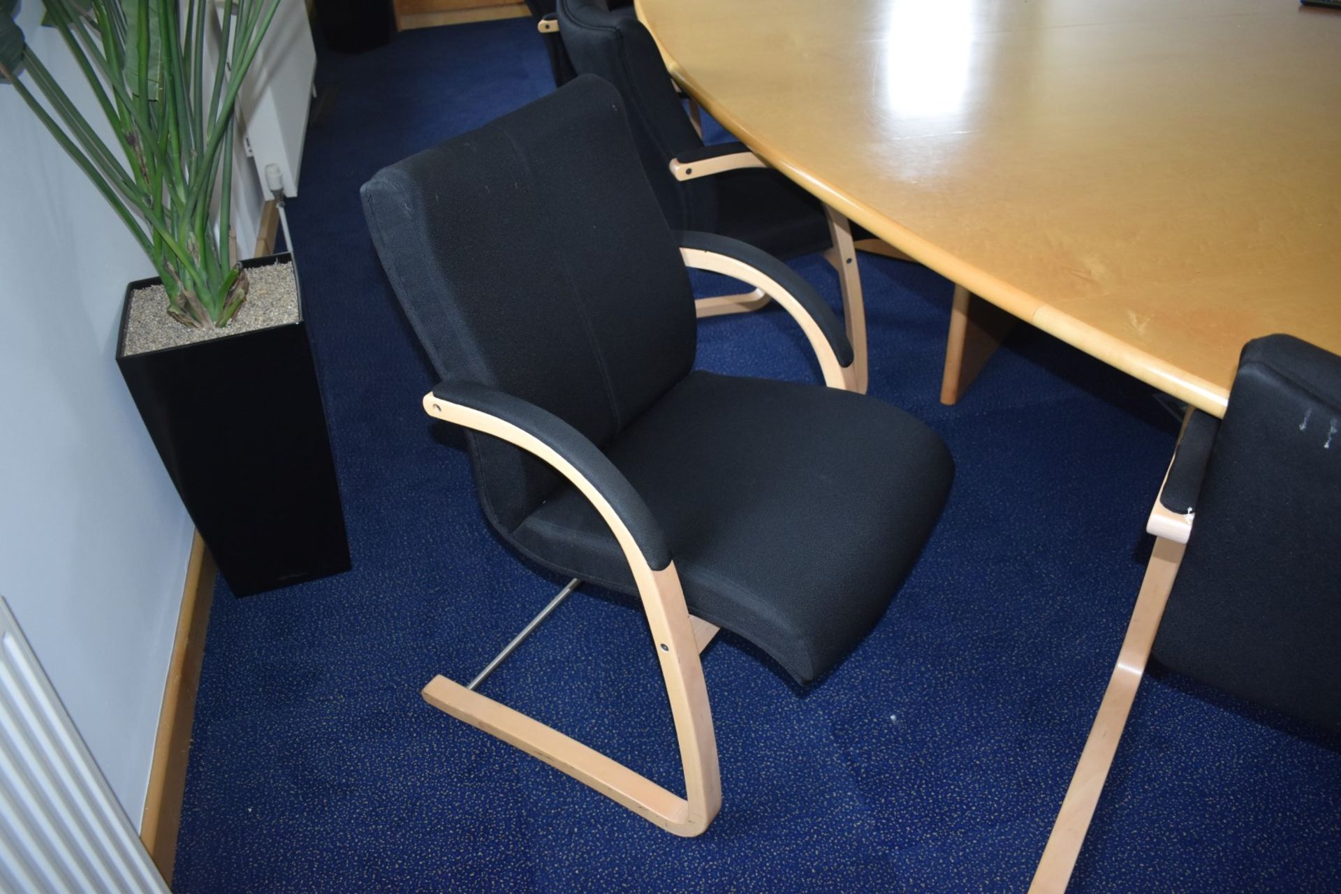 13 x Cantilever Office Meeting Chairs With Bentwood Frames and Black Fabric Seats - H87 x W48 x - Image 3 of 7