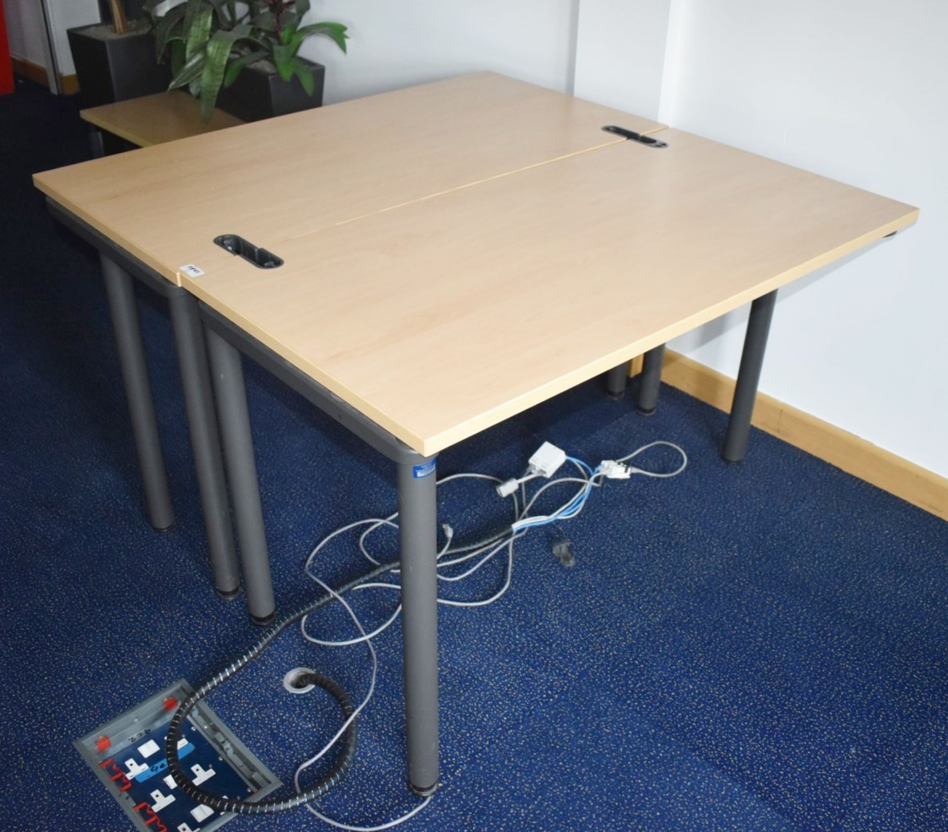 2 x Beech Office Desks With Metal Bases and Cable Tidy Inserts - H72 x W120 x D60 cms - Ref: FF141 U - Image 3 of 3