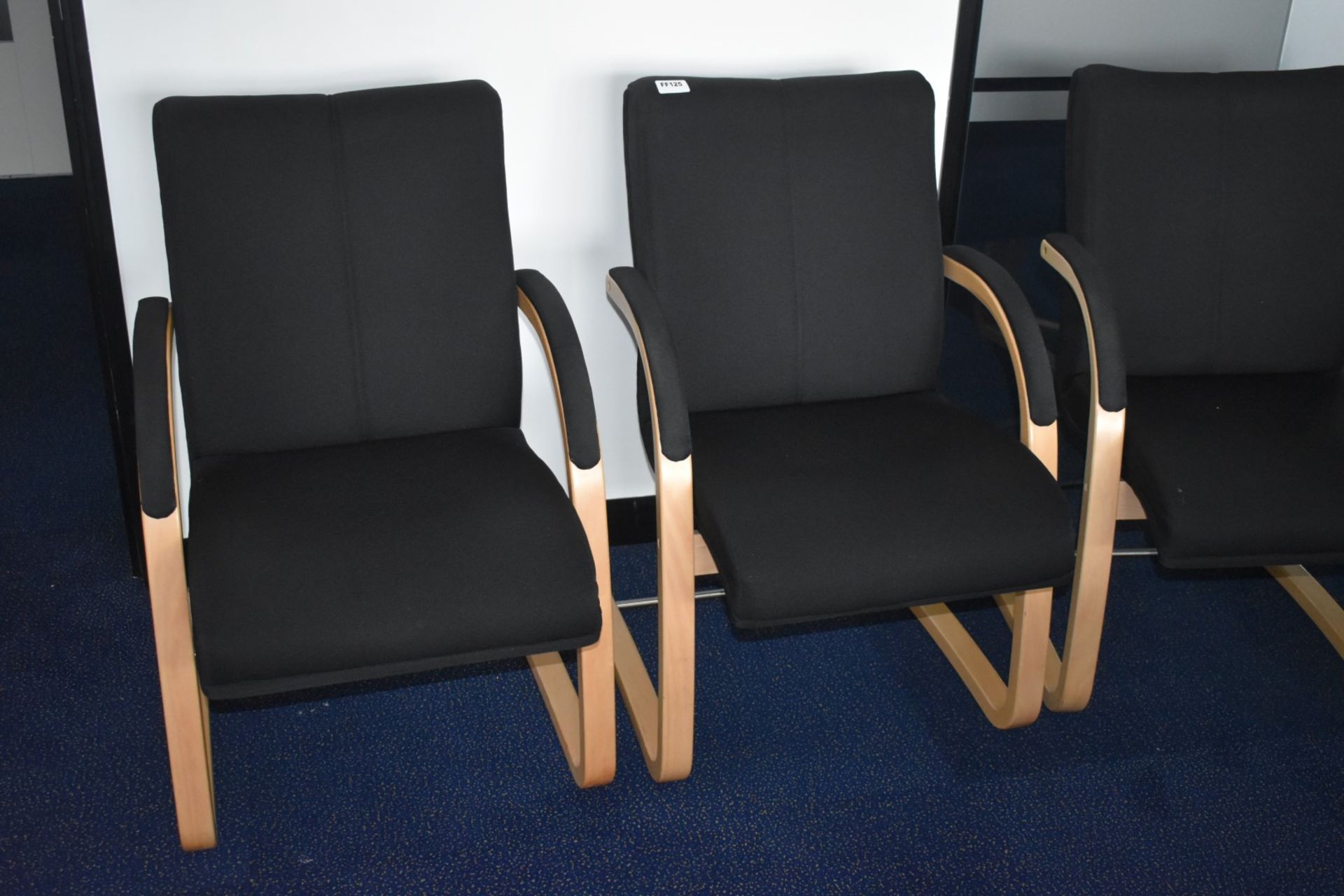 13 x Cantilever Office Meeting Chairs With Bentwood Frames and Black Fabric Seats - H87 x W48 x - Image 6 of 7