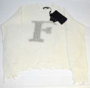 1 x FUN&FUN Distressed-Style&nbsp;Jumper In Cream - Features A Large&nbsp;"F" Des