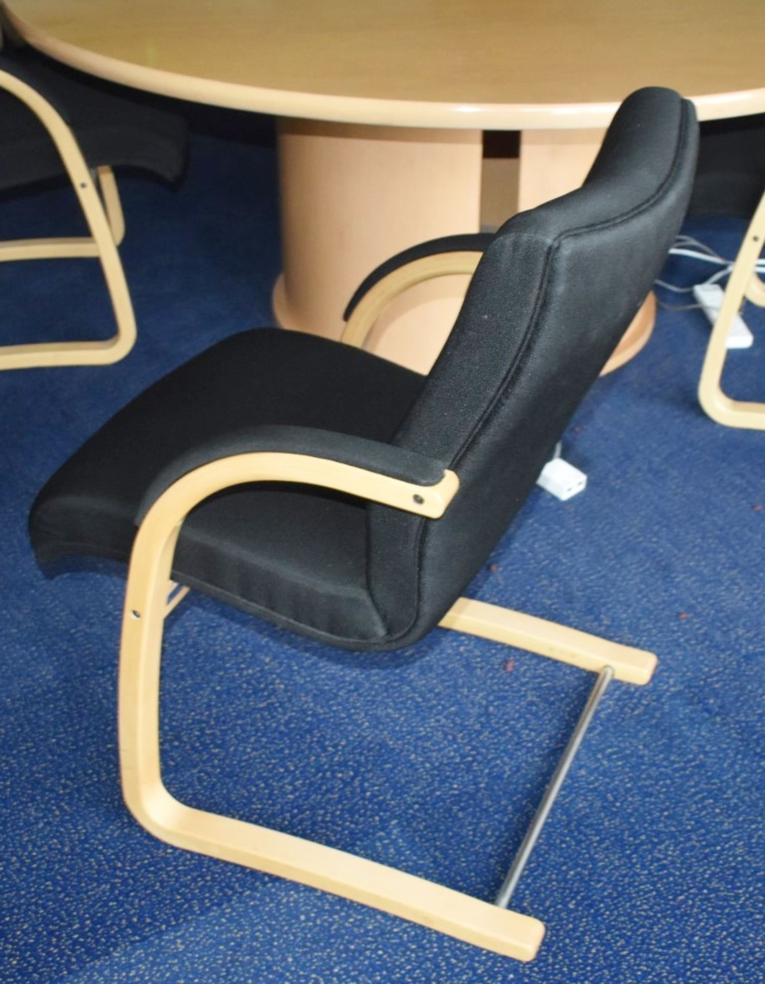 4 x Cantilever Office Meeting Chairs With Bentwood Frames and Black Fabric Seats -Â Manufactured - Image 6 of 7