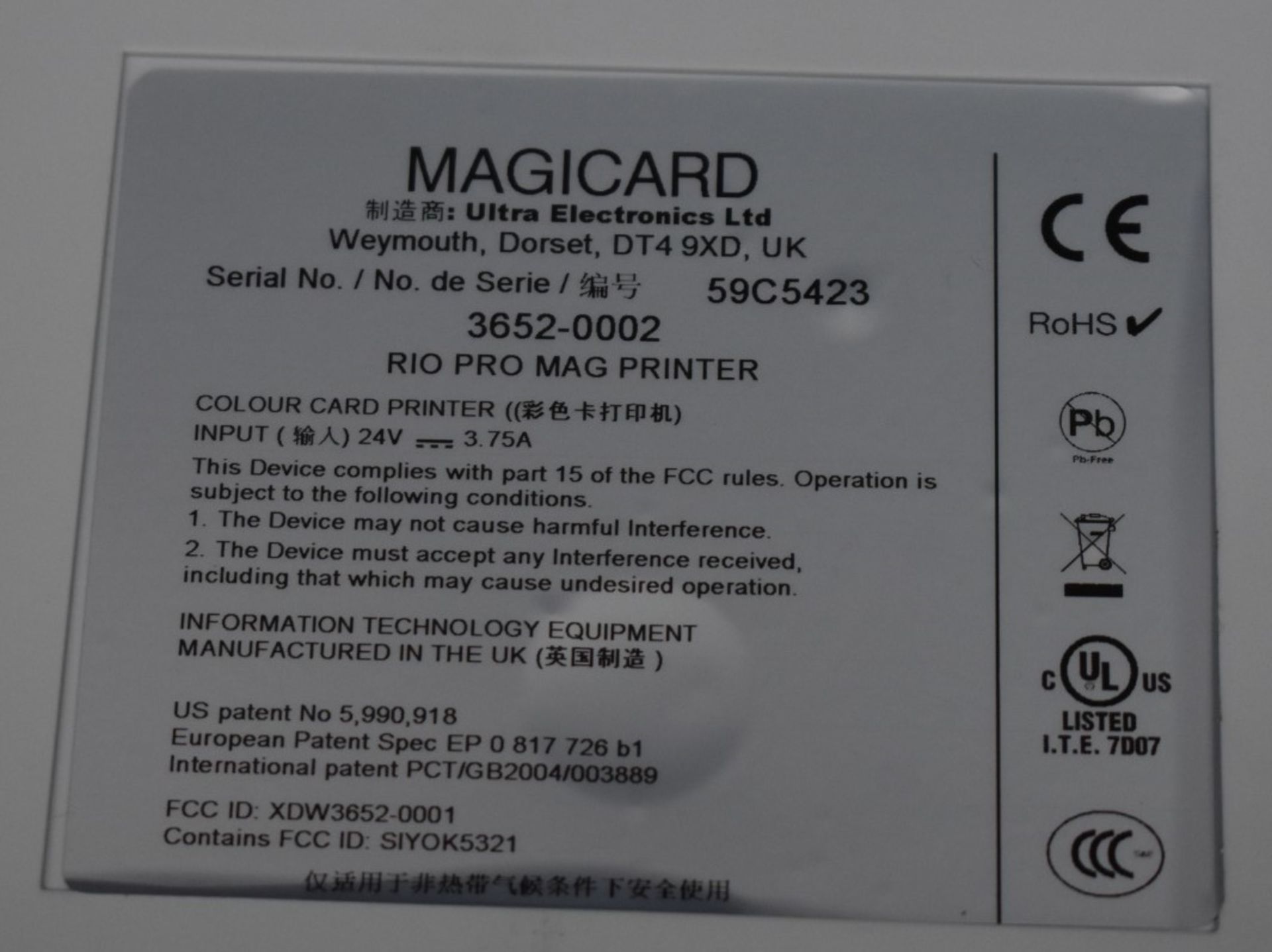 1 x Magicard Rio Pro Mag ID Printer - Model 3652-0002 - Includes Cables - Ref: In2116 Pal1 WH1 - - Image 6 of 6