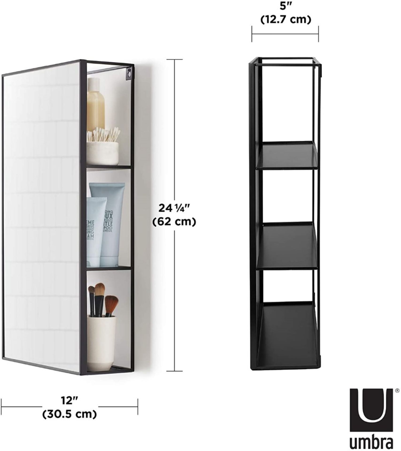 1 x Umbra 'CUBIKO' Sleek Modern Mirrored Medicine Cabinet With A Black Metal Frame - Dimensions: - Image 5 of 8