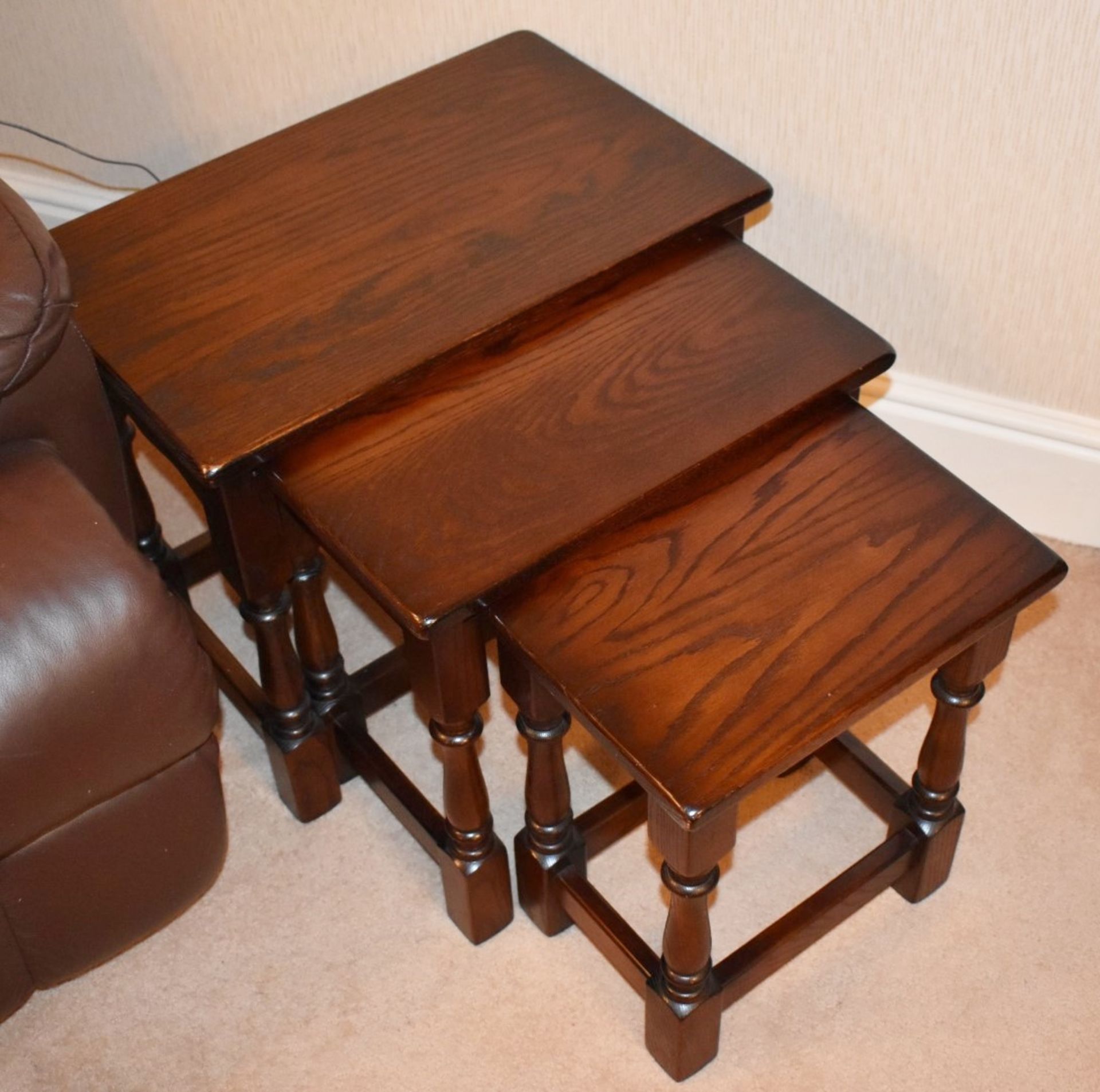 1 x Nest of Oak Tables By Jaycee - Dimensions: H46 x W55 x D35 cms - CL579 - No VAT on the - Image 3 of 6