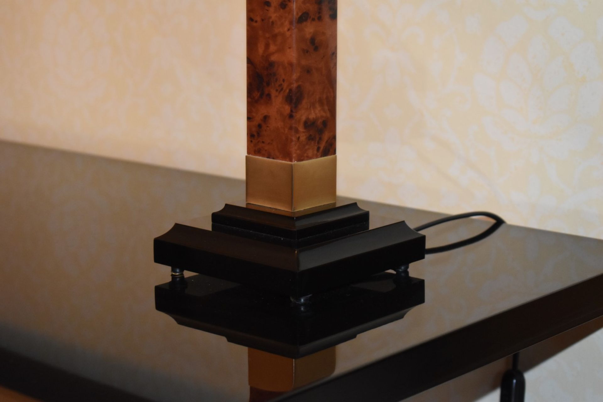 1 x Pair of Table Lamps With Burr Walnut Pedestals and Cream Shades - Features Inline On/Off - Image 4 of 7