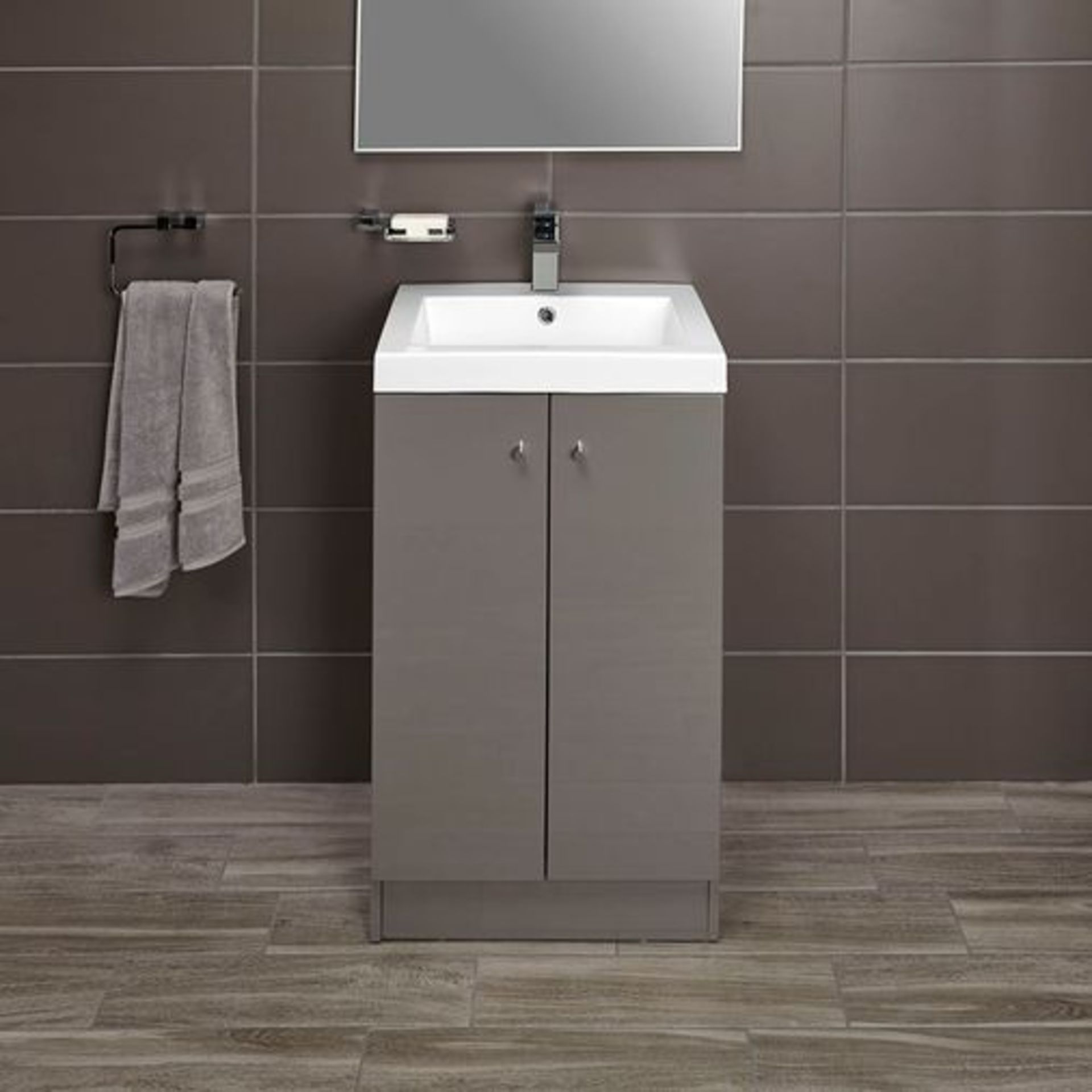 10 x Alpine Duo 500 Floor Standing Vanity unit - Gloss Grey - Brand New Boxed Stock - Dimensions: - Image 2 of 4