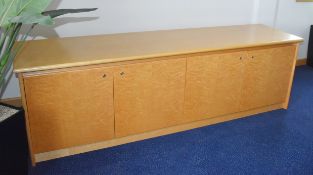 1 x Burr Maple Four Door Office Sideboard Cabinet - H72 x W235 x D60 cms - Ref: FF110 U - CL544 -